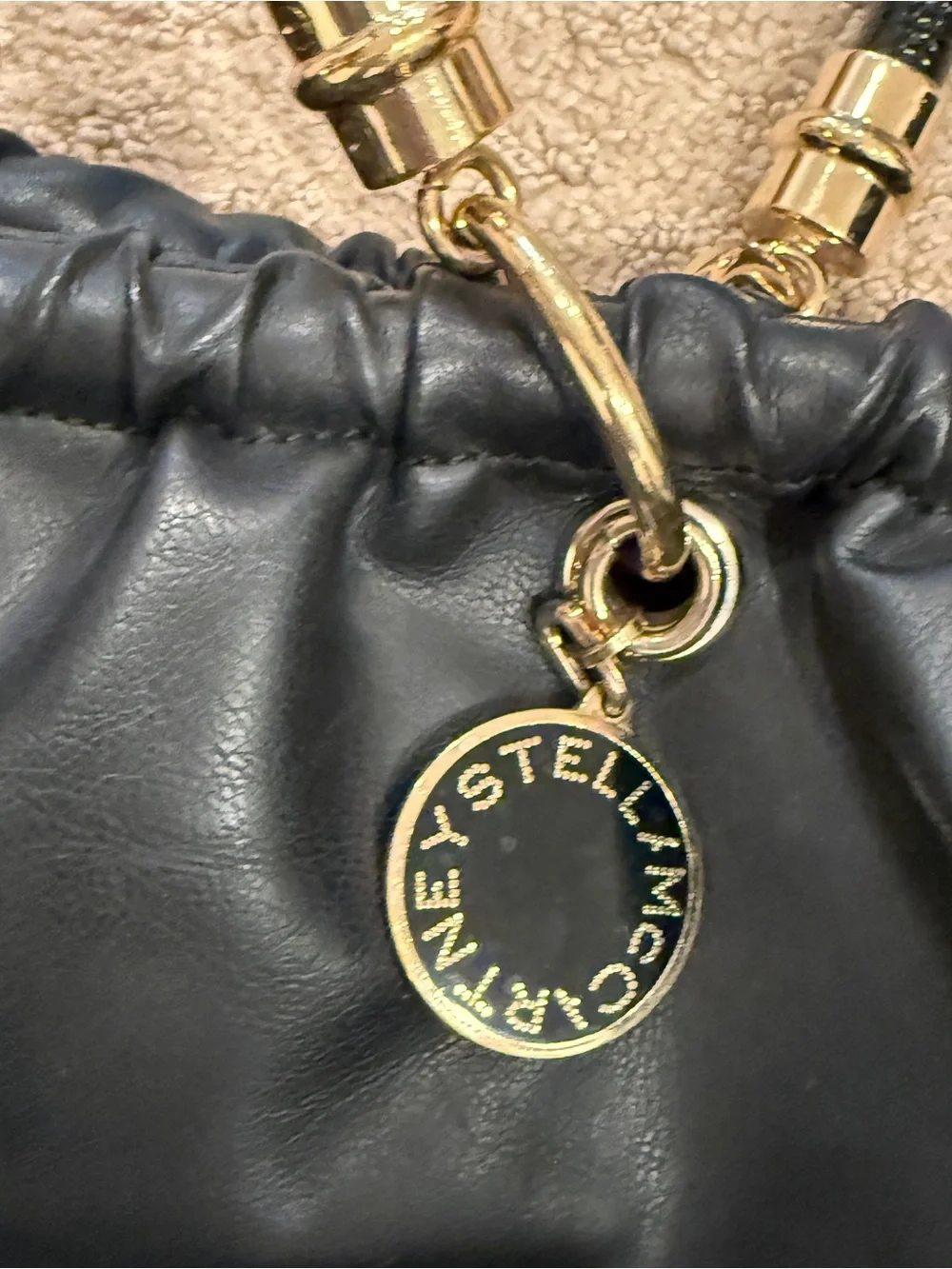 Stella McCartney Black Gathered Drawstring Tote with Gold Hardware - Picture 3 of 8